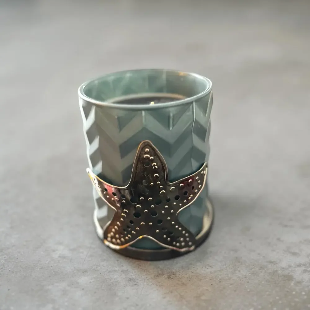 Sonoma Starfish Metal Candle Holder & Tuberose Jar Candle Set Coastal Decor